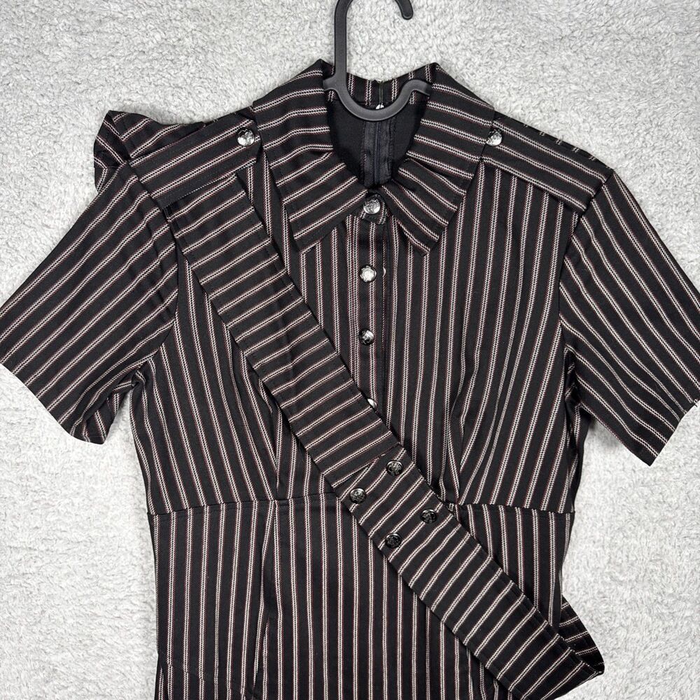 VINTAGE Y2K 90s Lip Service BLACK Pinstripe BONDAGE DRESS Size M Goth Punk Rare - Picture 2 of 16